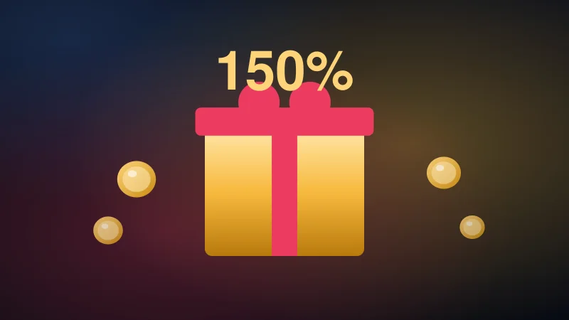 Mcluck Casino bonus offer showing 150% extra on the first coin package